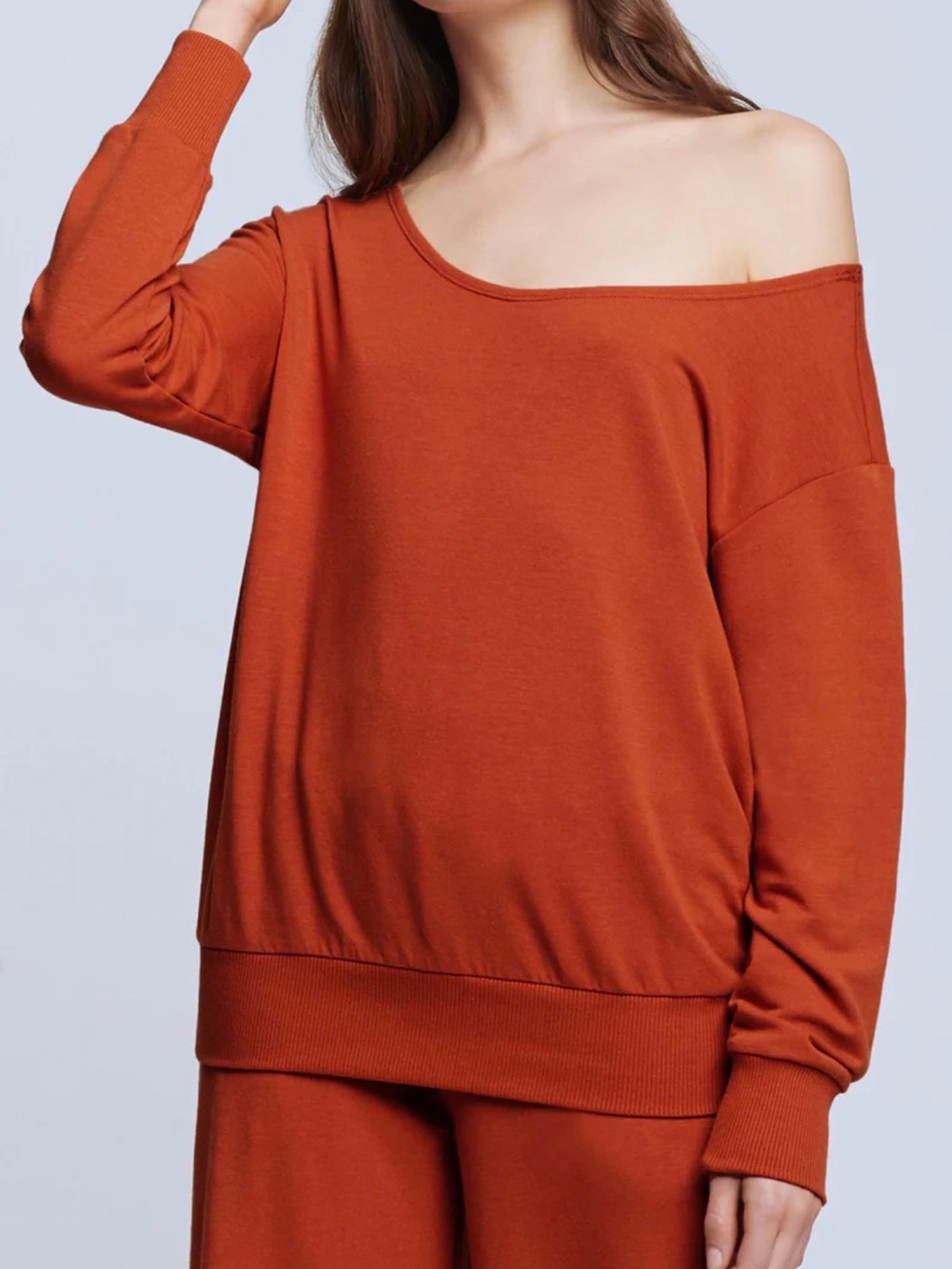 L’AGENCE Kimora Off-Shoulder Sweatshirt Top Rust Orange Petite Small